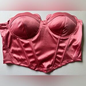 ISH Rose Pink Satin Longline Bustier Bra
